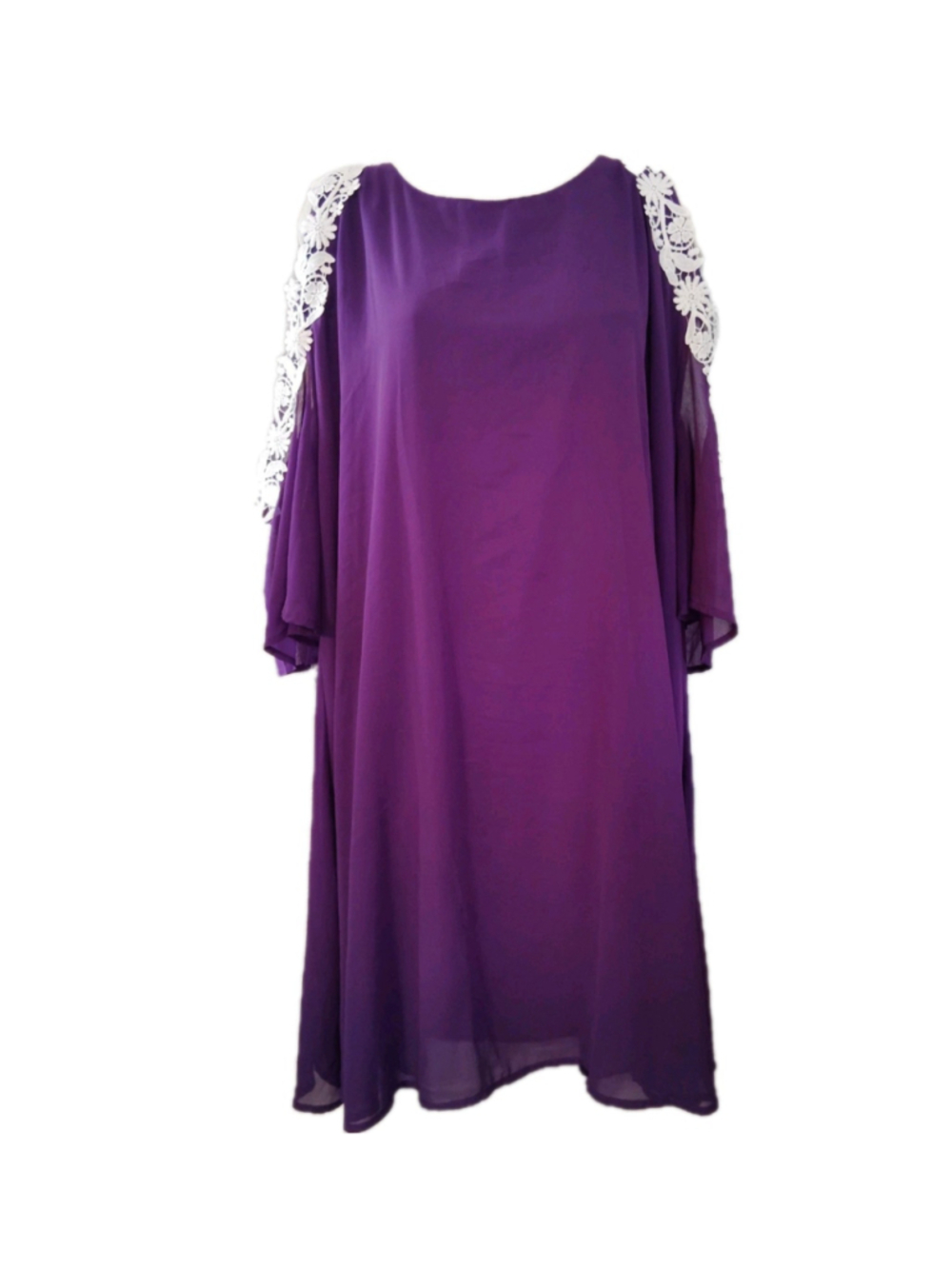 Roiii Purple Cold Shoulder Top 4XL Lace Trim Floral Boho Plus Size Blouse
